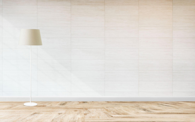 Decoration design in log style with light wood look vinyl flooring.